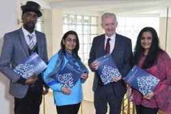 Pictured (L-R) at the launch of the public consultation for the review of the Race Relations Order at the Stormont Hotel, are: Takura Donald Makoni, Nisha Tandon, Denis McMahon and Ivy Goddard
