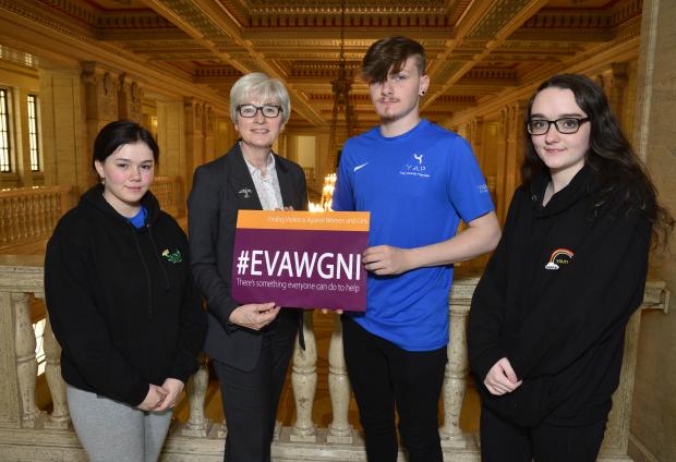 Young advocates, Katie Mallon, Kurtis McDonald and Leona Brownlee with Anne Porter- Anderson of Co-operation Ireland, presented their video from the Share2BAware campaign.
