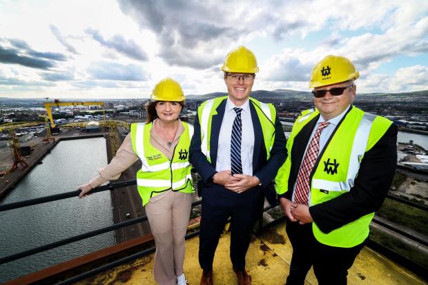Head of the Civil Service, Jayne Brady, with US Special Envoy Joe Kennedy and Harland and Wolff Group CEO John Wood, pictured during a previous visit by the Envoy.