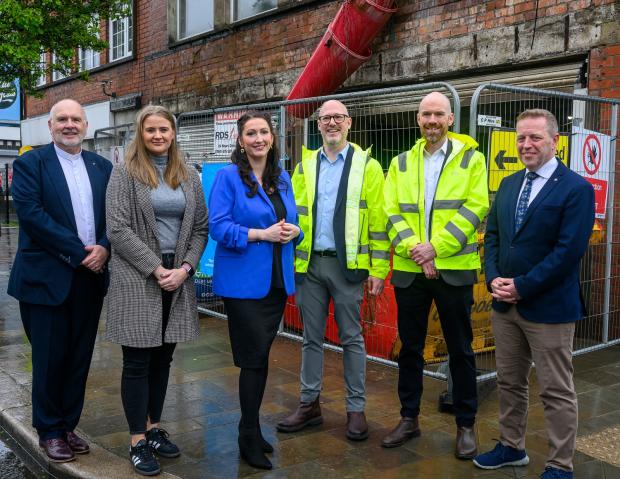 Caption: Left to right: Rev Brian Anderson, Junior Minister Aisling Reilly, deputy First Minister Emma Little-Pengelly, Tom Dinnen, Aidan Byrne and Andrew Irvine - East Belfast Mission CEO.