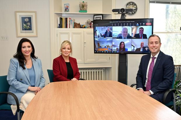 First Minister Michelle O'Neill, deputy First Minister Emma Little-Pengelly and Education Minister Paul Givan held a virtual meeting with the six school principals to confirm the Executive's funding announcement for the Strule Shared Education Campus in O