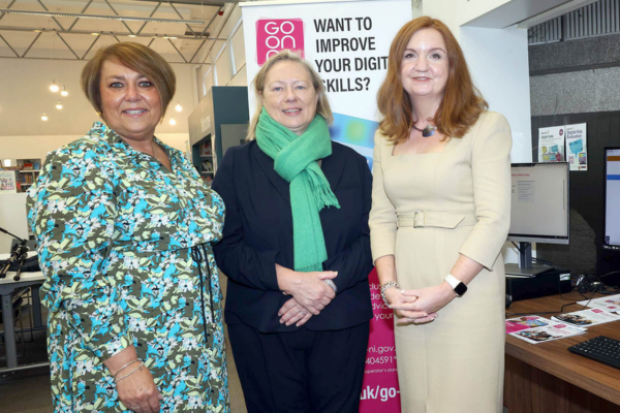 (L to R) Kim Aiken (Deputy Head of Services, Libraries NI), Adrienne Adair (Director of Library Services) and Head of the Civil Service Jayne Brady