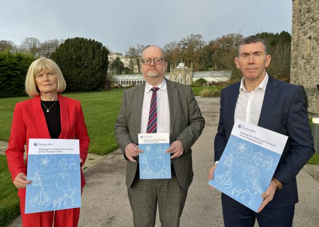 Pictured at the launch of the consultation on the new strategy for Victims and Survivors are (from left) Mary Moreland MBE;  Gareth Johnston,  Deputy Secretary, Good Relations and Inclusion, the Executive Office and Paul McCormac.  