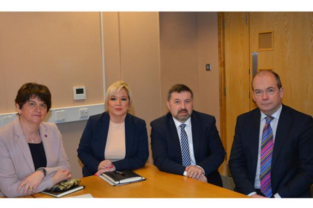 First Minister Arlene Foster, deputy First Minister Michelle O’Neill, Health Minister Robin Swann and Chief Medical Officer Dr Michael McBride have participated in a COBR meeting on COVID-19