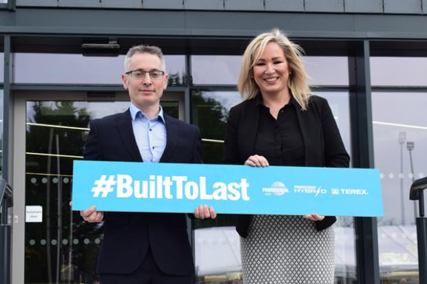 First Minister Michelle O’Neill pictured with Sean Loughran, General Manager of Terex Dungannon and Business Line Director for Powerscreen.