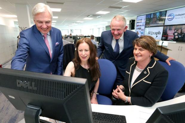 The First Minister is pictured with Len O’Hagan, Board Member Independent News & Media PLC, Gail Walker, Editor, Belfast Telegraph and Leslie Buckley, Chairman, Independent News & Media PLC.