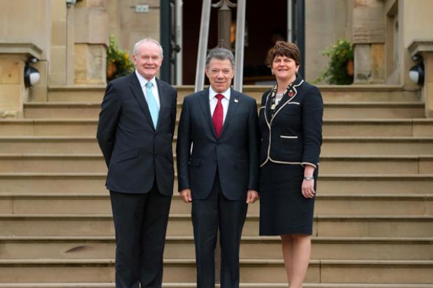 The First Minister and deputy First Minister pictured with Colombian President, Juan Manuel Santos
