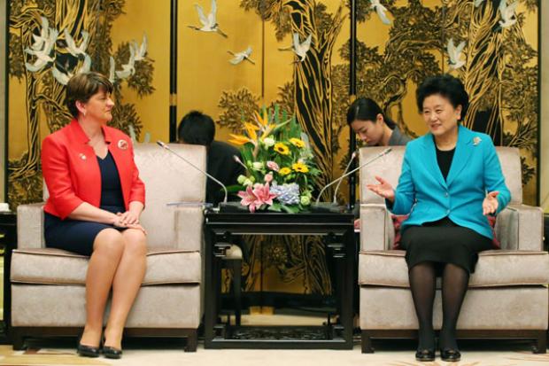 First Minister Arlene Foster pictured at her meeting with Chinese Vice Premier Madam Liu Yandong at the Dongzhou State Guest House in Shanghai.