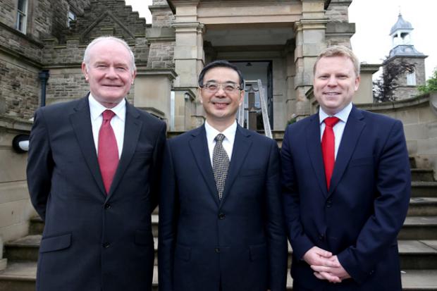 The deputy First Minister, Martin McGuinness, and Junior Minister, Alastair Ross pictured with HE Mr Zhou Qiang, Chief Justice and President of the Supreme People's Court of China