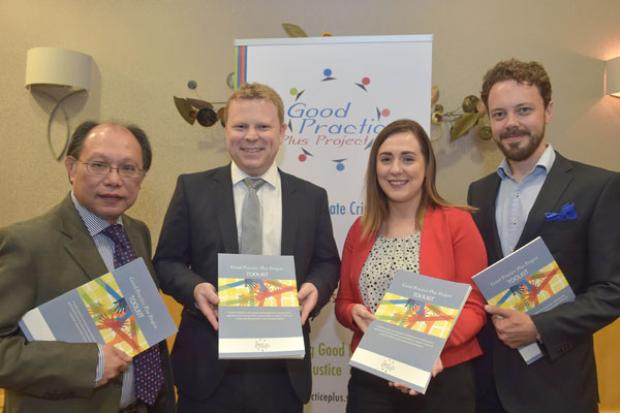 Pictured are: Patrick Yu, Executive Director of NICEM, Junior Minister Alastair Ross, Junior Minister Megan Fearon and Pekka Hatonen, Ministry of the Interior, Finland