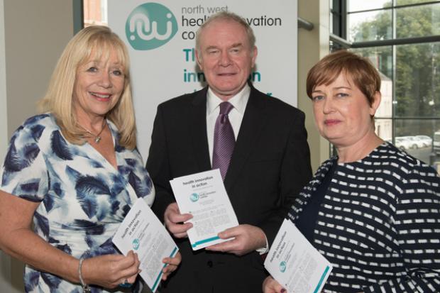 The deputy First Minister pictured at the Northwest Health Innovation Corridor conference