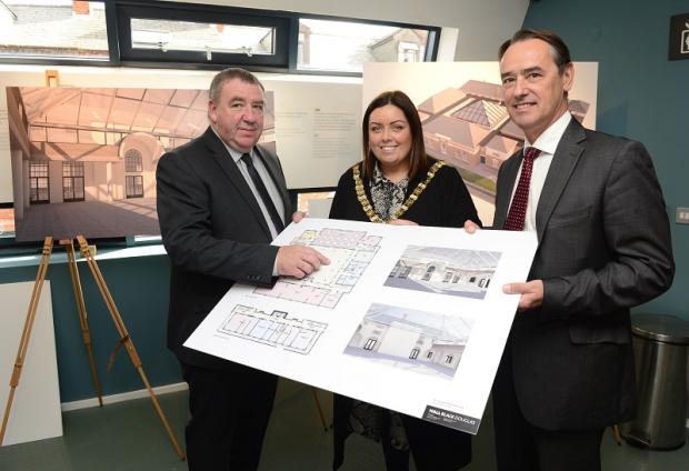 Pictured L-R are: Gerry McConville, Falls Community Council, Lord Mayor Deirdre Hargey and Mark Browne, The Executive Office